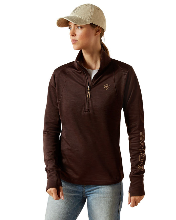 Java Coloured Ariat Womens Team EQ Half Zip Pullover on white background #colour_java