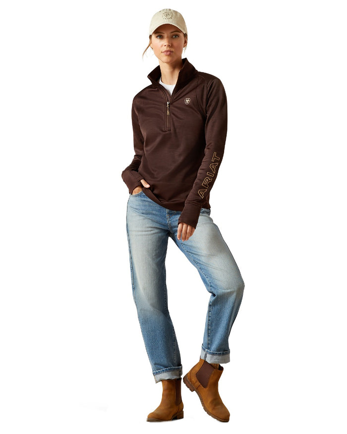 Java Coloured Ariat Womens Team EQ Half Zip Pullover on white background #colour_java