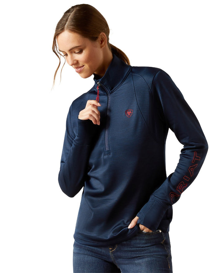 Navy Coloured Ariat Womens Team EQ Half Zip Pullover on white background #colour_navy