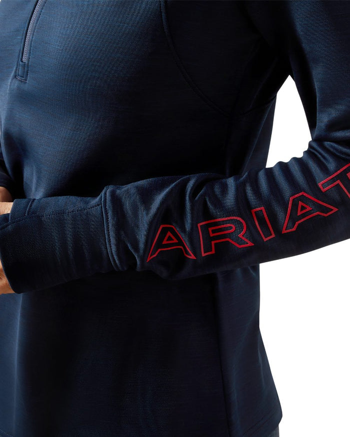Navy Coloured Ariat Womens Team EQ Half Zip Pullover on white background #colour_navy