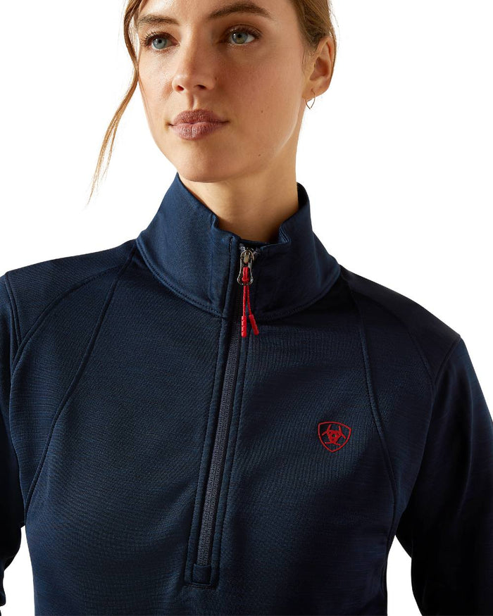Navy Coloured Ariat Womens Team EQ Half Zip Pullover on white background #colour_navy