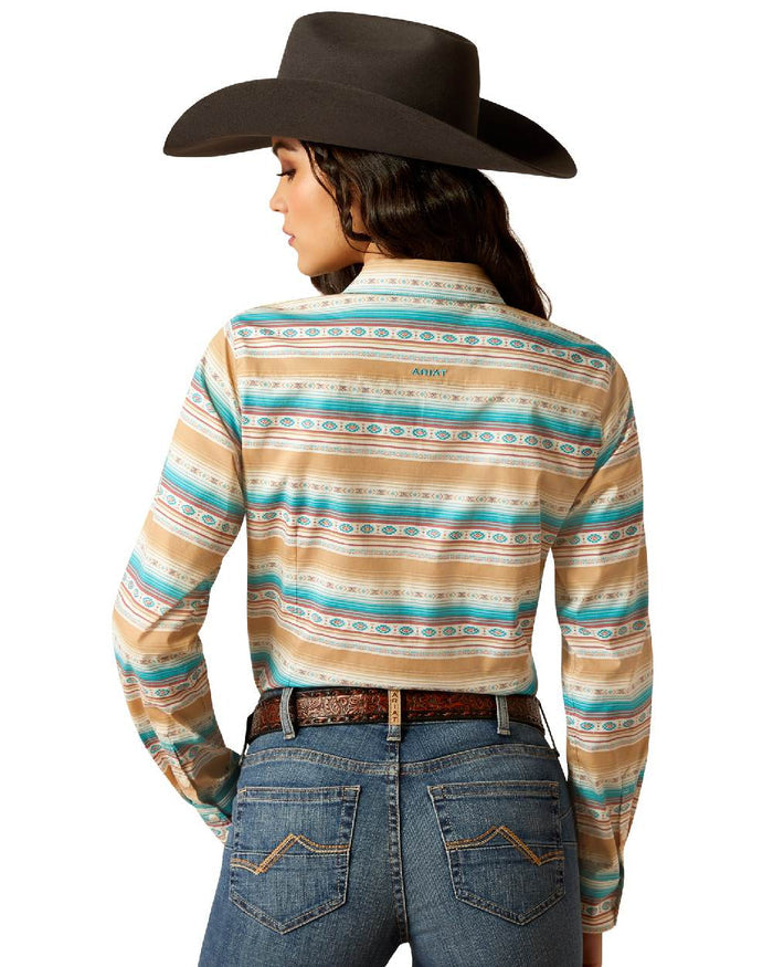 Fallon Serape coloured Ariat Womens Team Kirby Stretch Shirt on white background #colour_fallon-serape