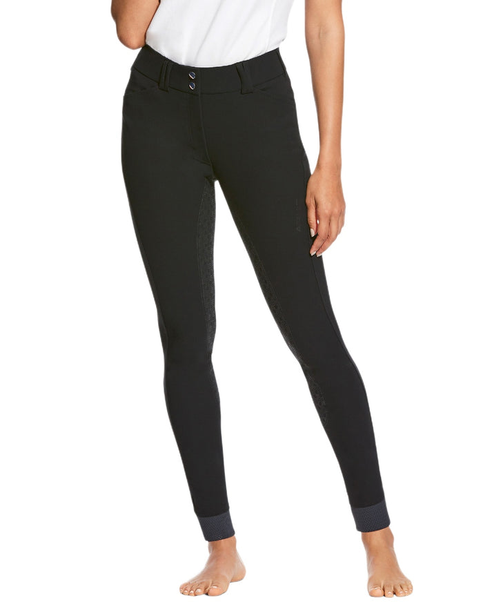 Black coloured Ariat Womens Tri Factor Grip Full Seat Breeches on white background #colour_black