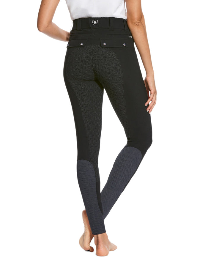 Black coloured Ariat Womens Tri Factor Grip Full Seat Breeches on white background #colour_black
