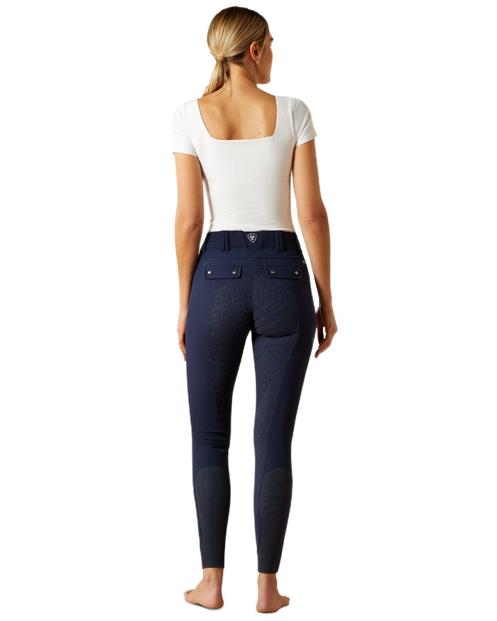 Navy coloured Ariat Womens Tri Factor Grip Full Seat Breeches on white background #colour_navy
