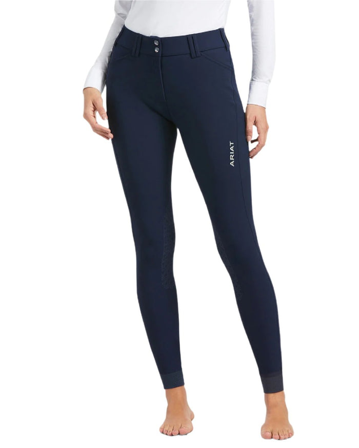Navy coloured Ariat Womens Halo Denim Full Seat Breech on white background #colour_navy