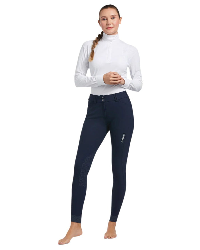 Navy coloured Ariat Womens Halo Denim Full Seat Breech on white background #colour_navy
