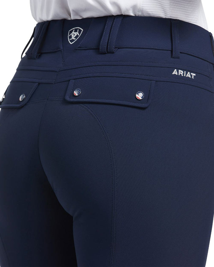 Navy coloured Ariat Womens Halo Denim Full Seat Breech on white background #colour_navy