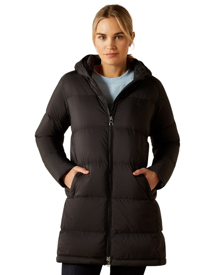 Black Coloured Ariat Womens UltraPuff Down Coat on white background #colour_black