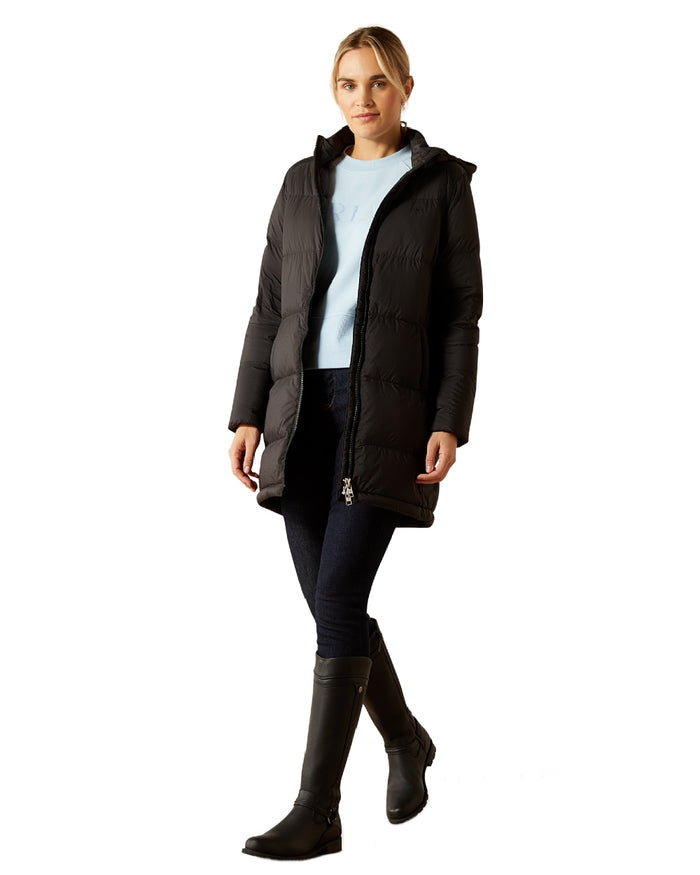 Black Coloured Ariat Womens UltraPuff Down Coat on white background #colour_black
