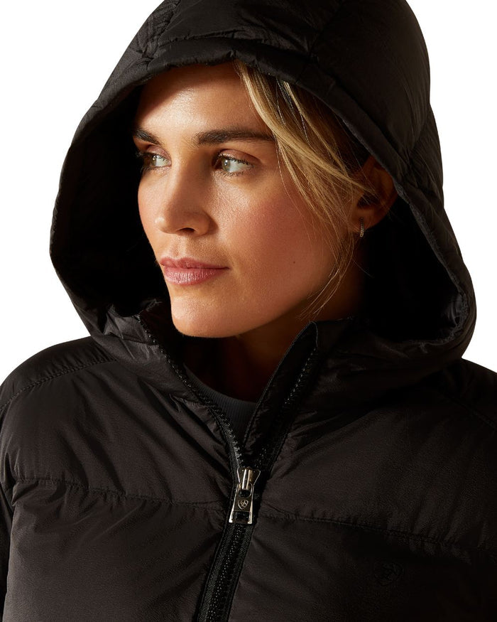 Black Coloured Ariat Womens UltraPuff Down Coat on white background #colour_black