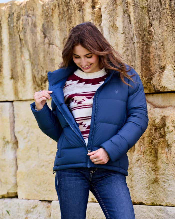 Big Dipper Coloured Ariat Womens UltraPuff Down Jacket on outdoor background #colour_big-dipper