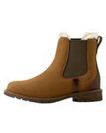 Amber Brown coloured Ariat Womens Wexford Sherpa Waterproof Chelsea Boots on white background #colour_amber-brown
