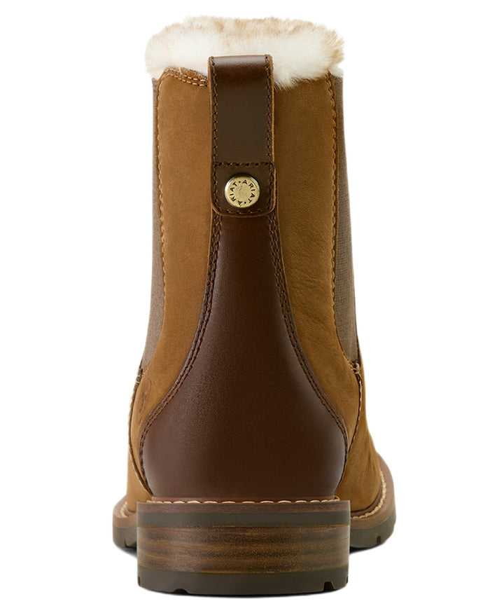 Amber Brown coloured Ariat Womens Wexford Sherpa Waterproof Chelsea Boots on white background #colour_amber-brown