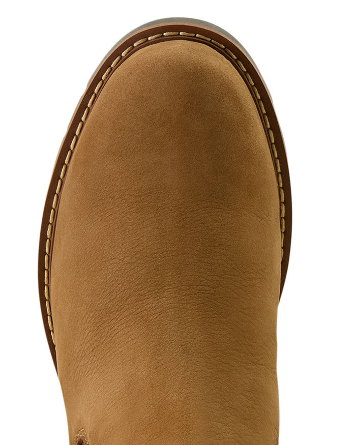 Amber Brown coloured Ariat Womens Wexford Sherpa Waterproof Chelsea Boots on white background #colour_amber-brown