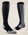 Black colored AriatTEK Winter Slimline Sock on beige background #colour_black