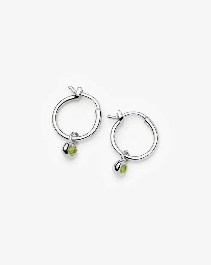 August Birthstone Mini Charm Hoop Earrings | Sterling Silver/Peridot Earrings Missoma