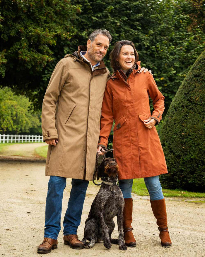 Camel Coloured Baleno Mens Cameron Fashionable Country Coat on garden background #colour_camel