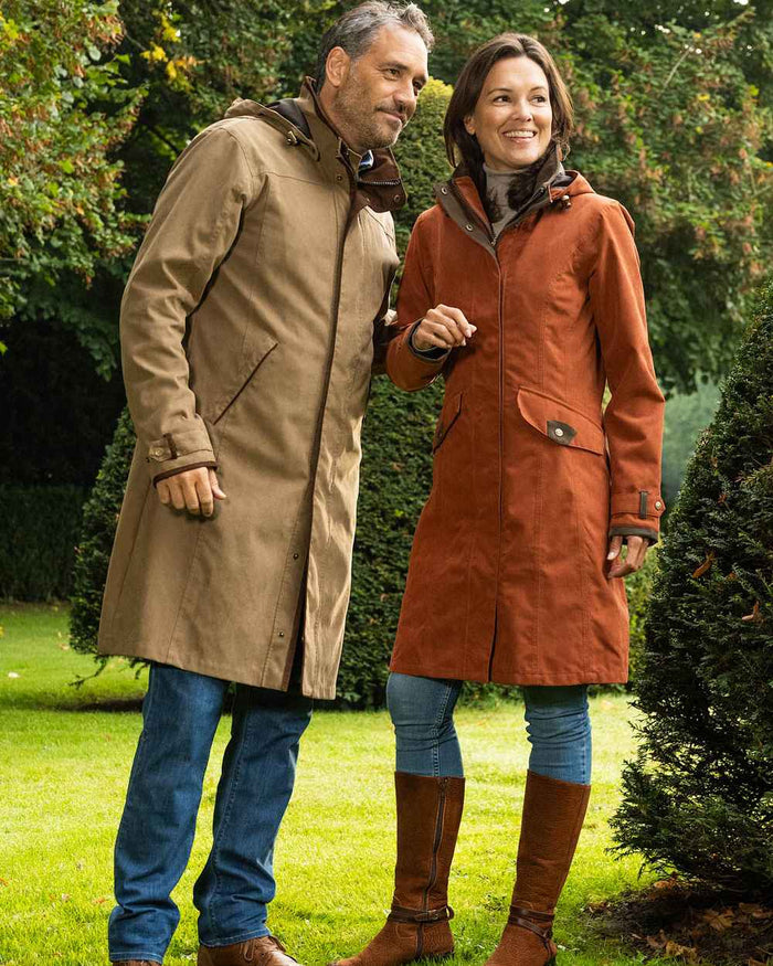 Camel Coloured Baleno Mens Cameron Fashionable Country Coat on garden background #colour_camel
