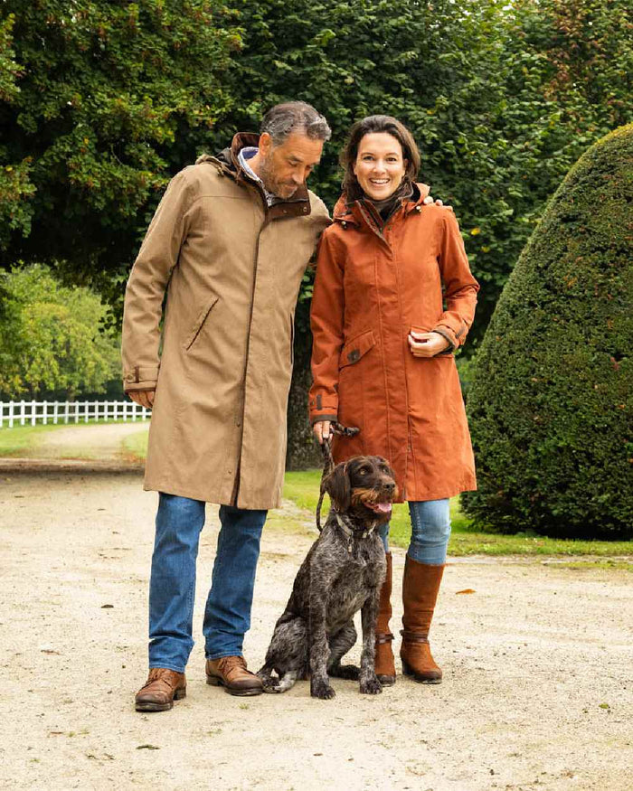 Camel Coloured Baleno Mens Cameron Fashionable Country Coat on garden background #colour_camel