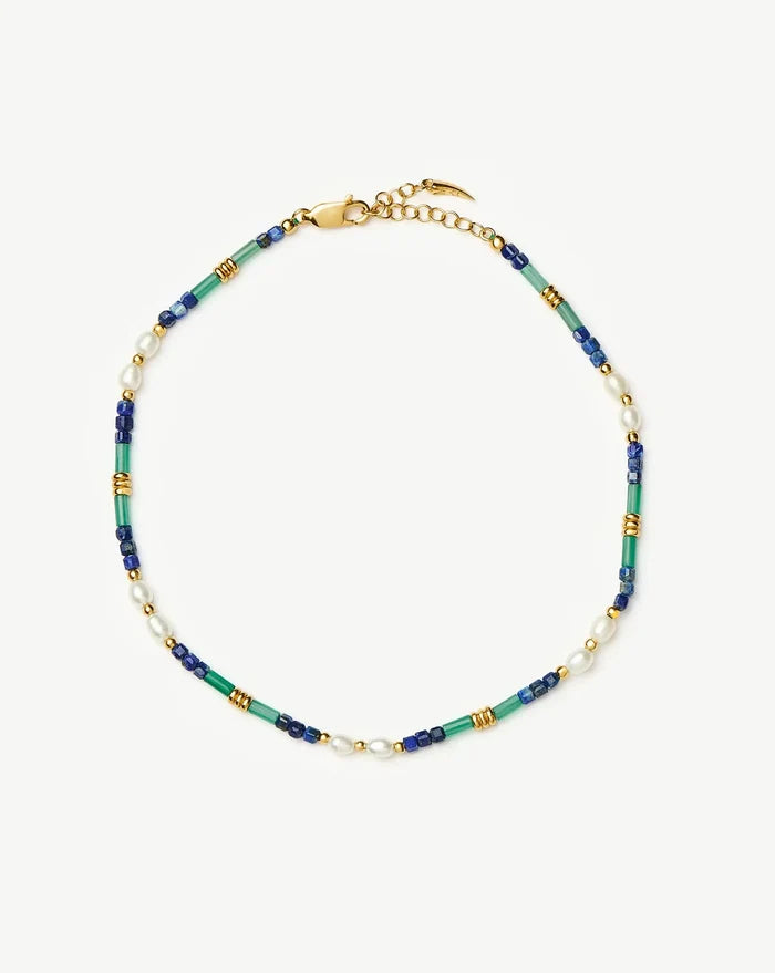 Beaded Gemstone & Pearl Anklet | 18ct Gold Plated/Lagoon Blue Anklets Missoma