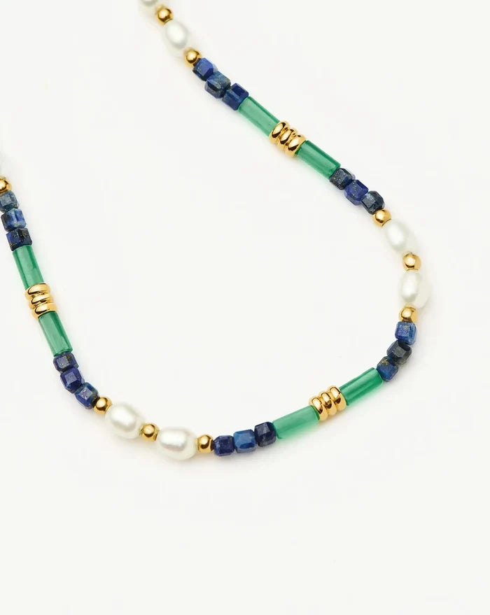 Beaded Gemstone & Pearl Bracelet | 18ct Gold Plated/Lagoon Blue Bracelets Missoma