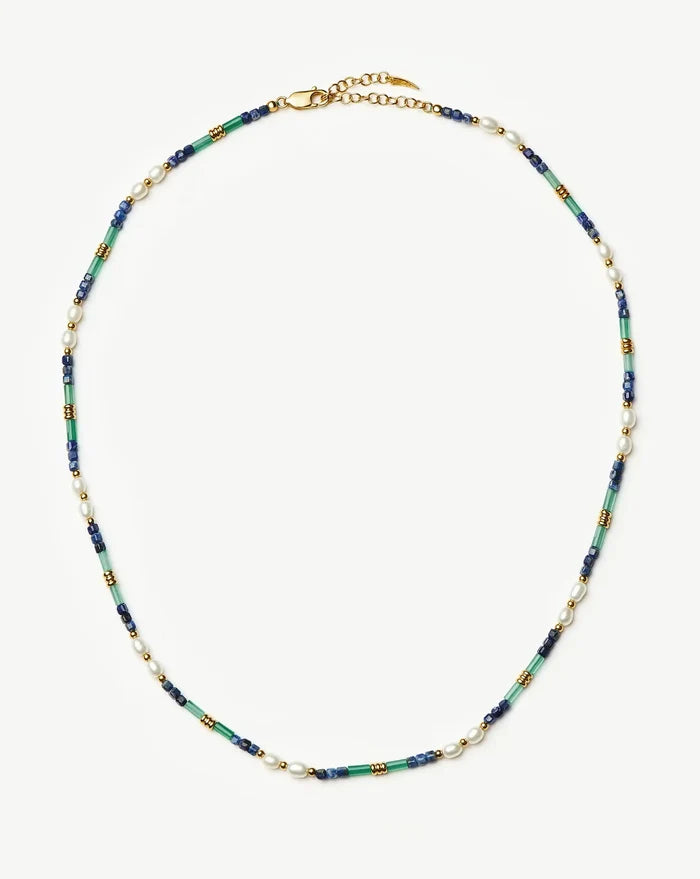 Beaded Gemstone & Pearl Short Necklace | 18ct Gold Plated/Lagoon Blue Necklaces Missoma