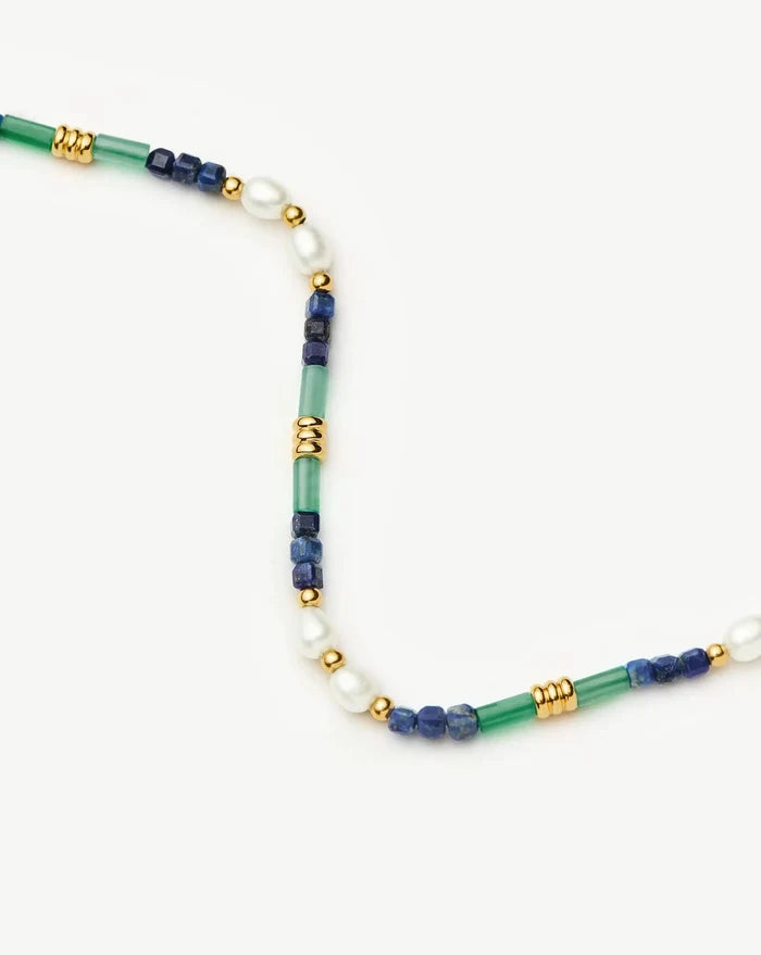 Beaded Gemstone & Pearl Short Necklace | 18ct Gold Plated/Lagoon Blue Necklaces Missoma