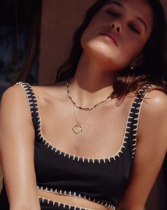 Beaded Gemstone & Pearl Short Necklace | 18ct Gold Plated/Lagoon Blue Necklaces Missoma