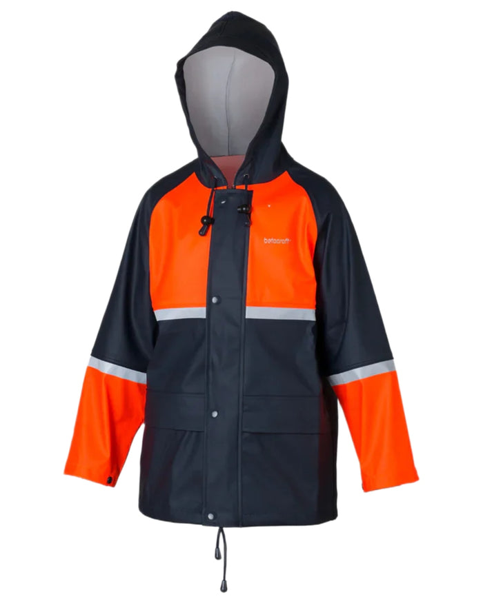 Navy Orange coloured Betacraft Childrens Tuffbak Waterproof Parka on white background #colour_navy-orange