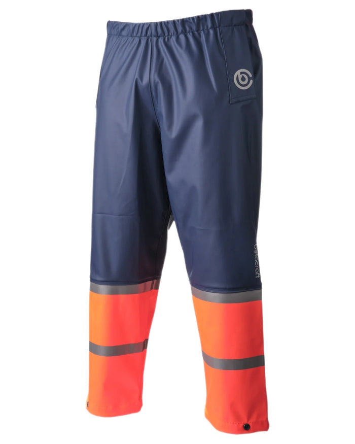 Navy Orange coloured Betacraft Childrens Tuffbak Overtrousers on white background #colour_navy-orange