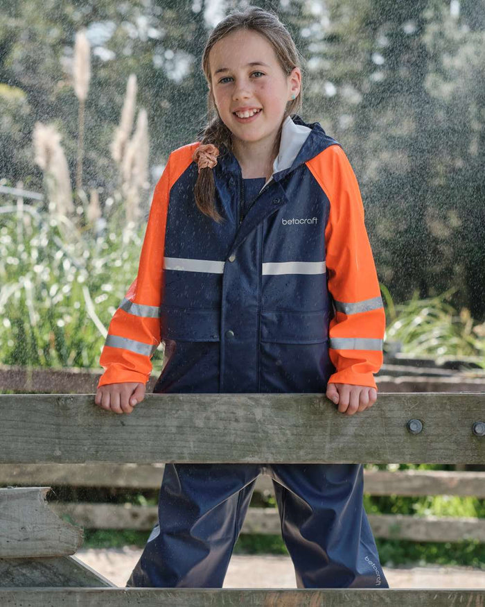 Navy Pale Bluecoloured Betacraft Childrens Tuffbak Overtrousers on white background #colour_navy-pale-blue