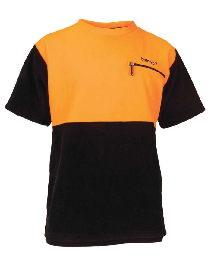 Orange Black coloured Betacraft Quest Fleece T-Shirt on white background #colour_orange-black