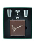 Bisley 6oz Brown Genuine Leather Flask Sets on white background #style_pheasant