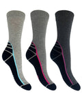 Grey Black coloured Bramble Womens Hiker Bamboo Footbed Socks Triple Pack on white backgound #colour_grey-black