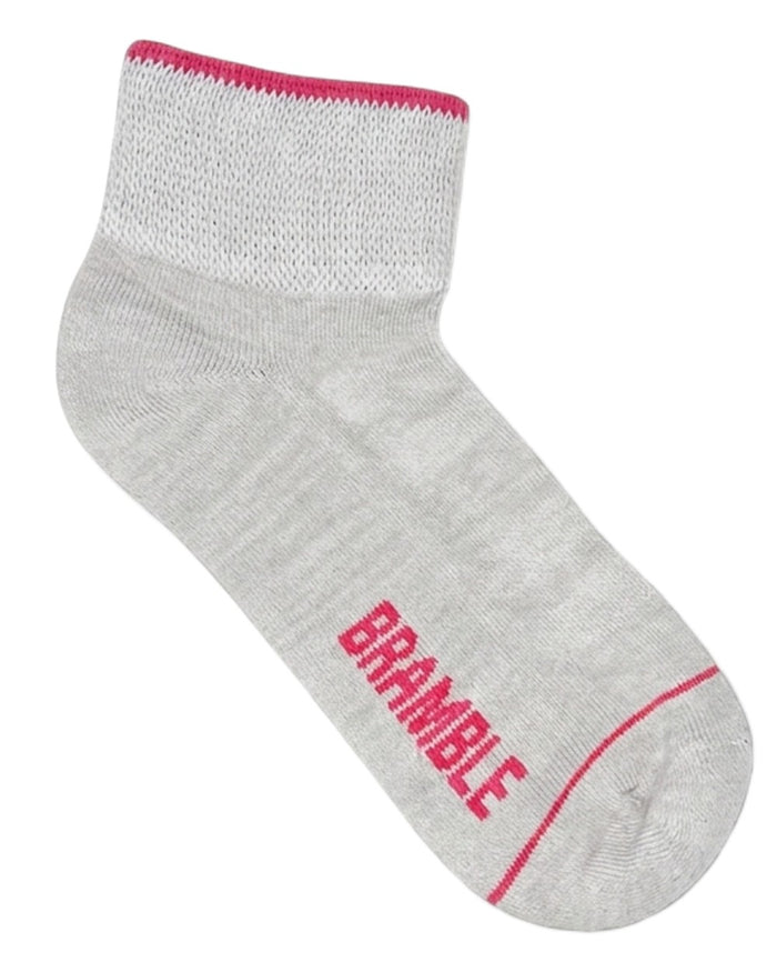 Grey Pink Coloured Bramble Womens Low Cut Trail Socks Triple Pack on white background #colour_grey-pink