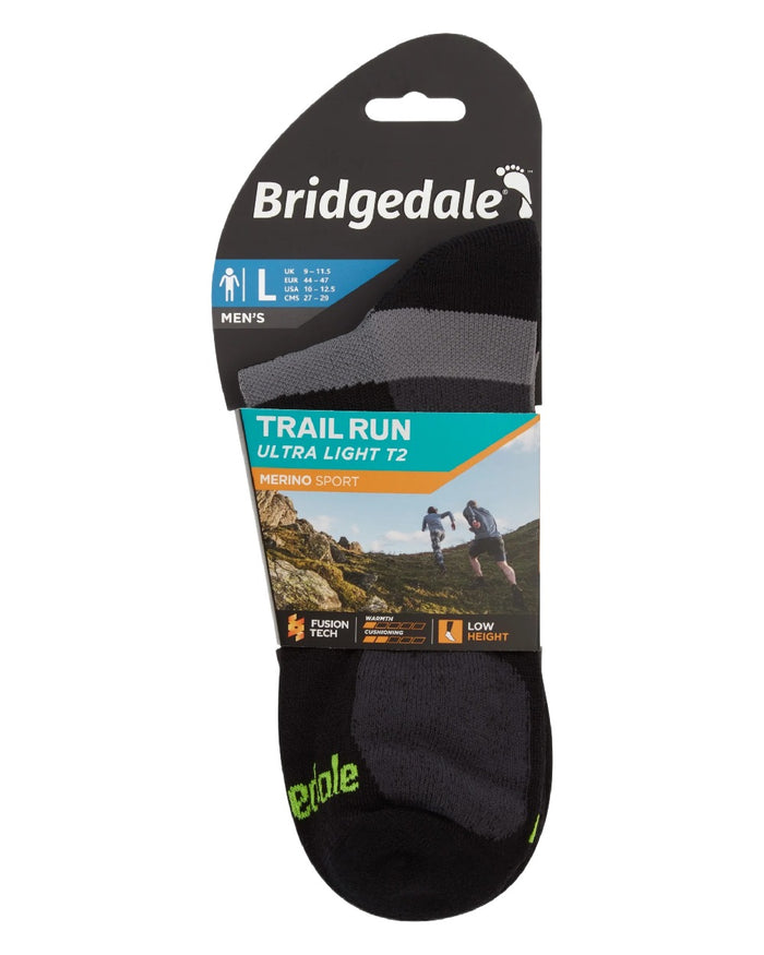 Black Coloured Bridgedale Mens Ultra Light T2 Merino Sport Low on White Background
#colour_black