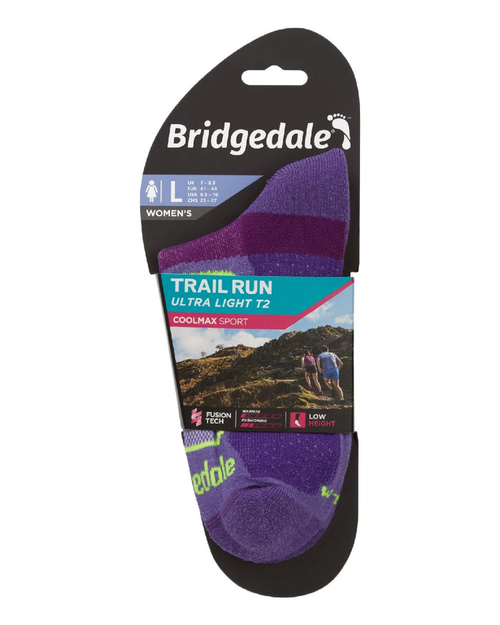 Purple Coloured Bridgedale Womens Ultra Light T2 Coolmax Sport Low on White Background
#colour_purple