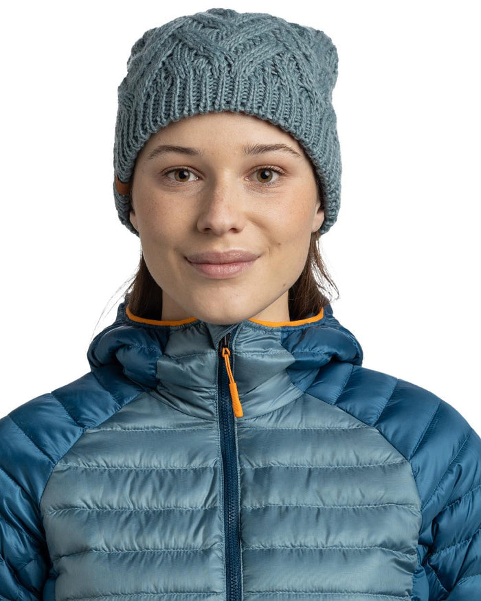 Blue Glass Coloured Buff Caryn Knitted And Fleece Band Beanie on white background #colour_blue-glass