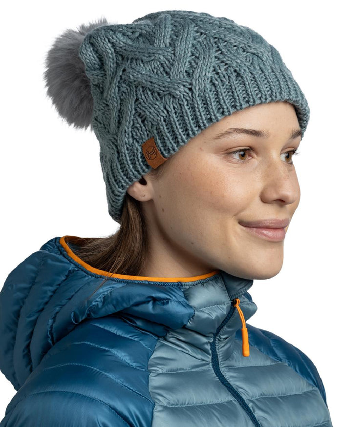 Blue Glass Coloured Buff Caryn Knitted And Fleece Band Beanie on white background #colour_blue-glass