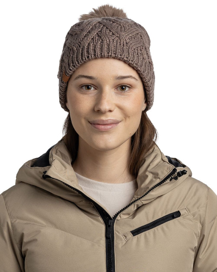 Cobblestone Coloured Buff Caryn Knitted And Fleece Band Beanie on white background #colour_cobblestone