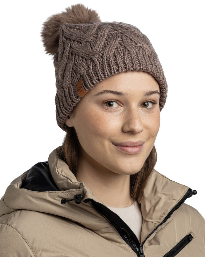 Cobblestone Coloured Buff Caryn Knitted And Fleece Band Beanie on white background #colour_cobblestone