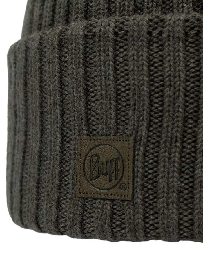 Bark Coloured Buff Knitted Erviny Beanie on white background #colour_bark