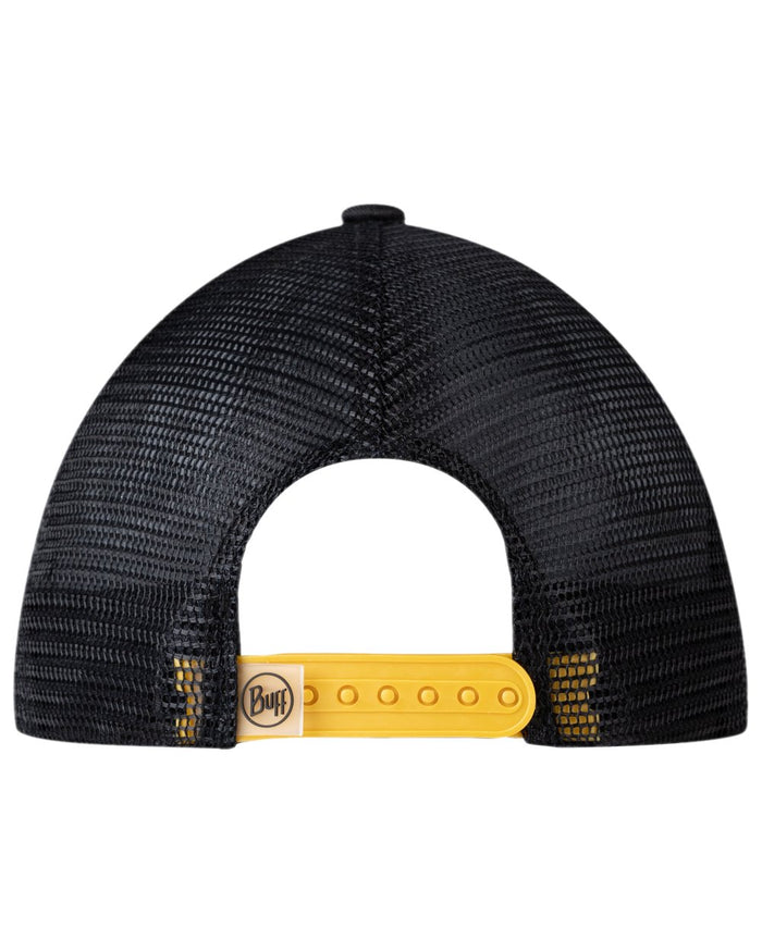Black Coloured Buff Logo Trucker Cap on white background #colour_black