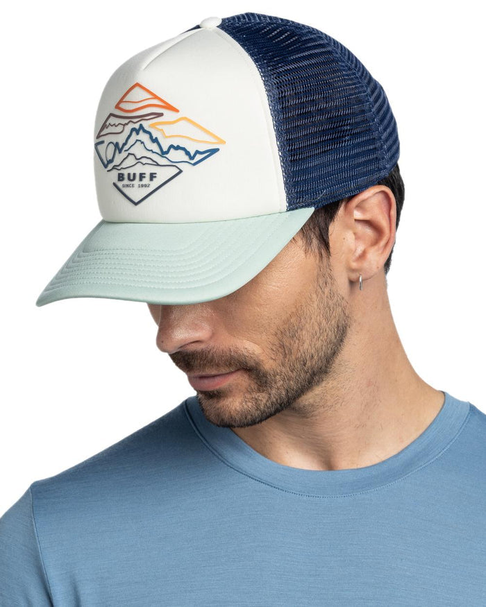Flint Coloured Buff Luster Trucker Cap on white background #colour_flint