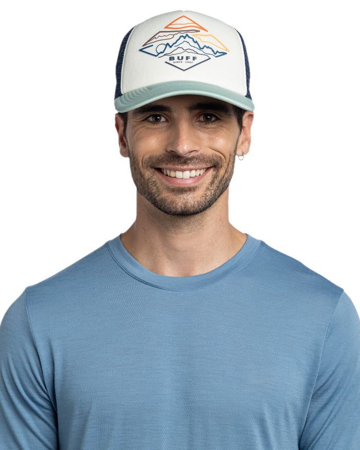 Flint Coloured Buff Luster Trucker Cap on white background #colour_flint