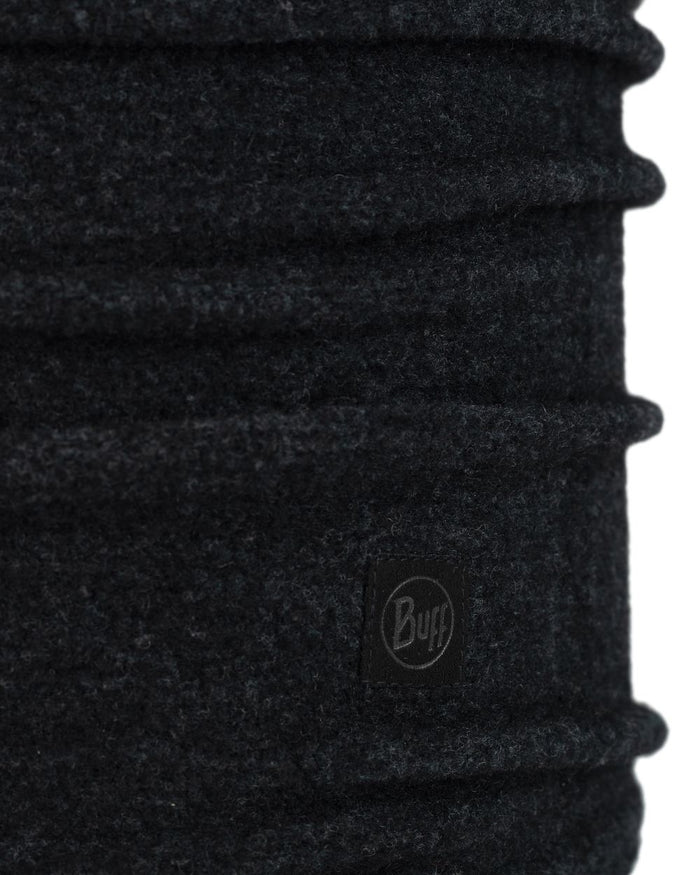 Black Coloured Buff Merino Fleece Neck Warmer on white background #colour_black