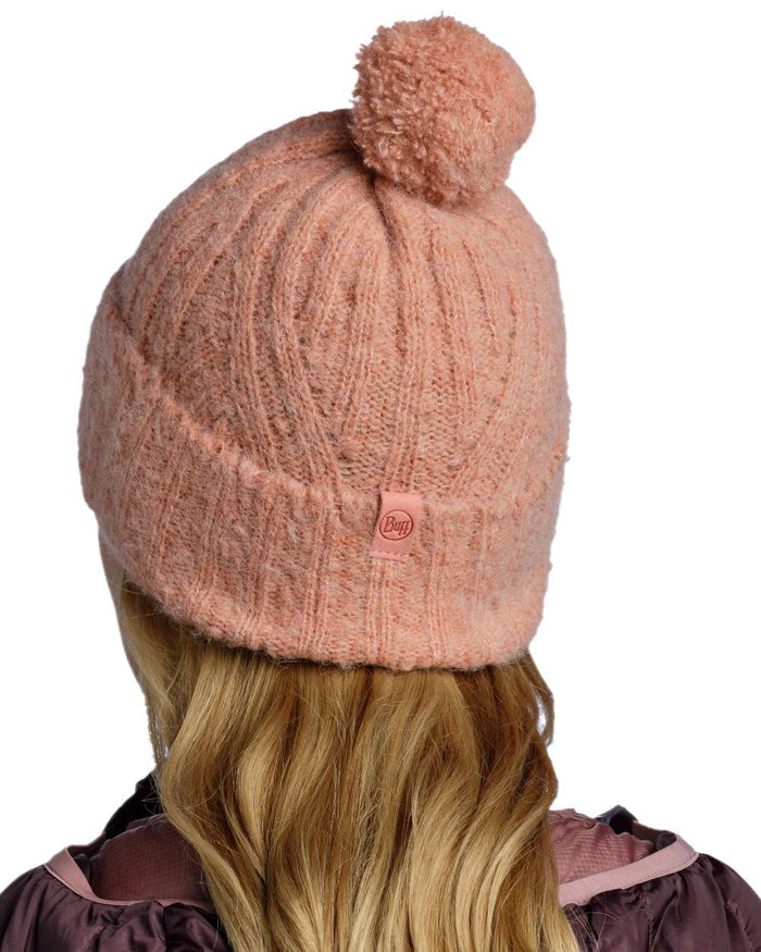 Crimson Red Coloured Buff Nerla Knitted Beanie on white background #colour_crimson-red