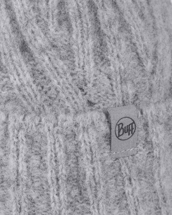 Grey Coloured Buff Nerla Knitted Beanie on white background #colour_grey
