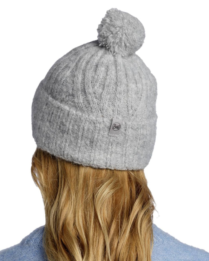 Grey Coloured Buff Nerla Knitted Beanie on white background #colour_grey